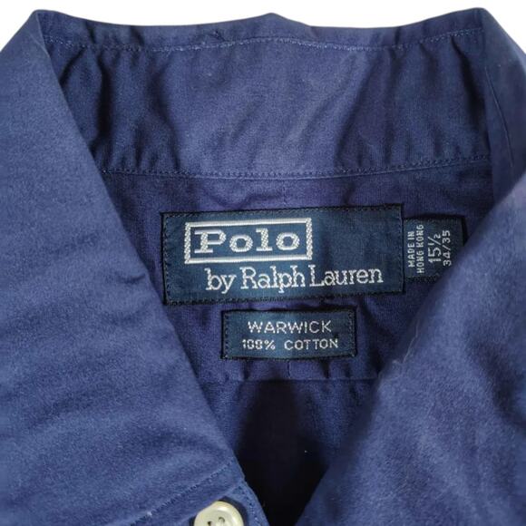 VTG - Polo by Ralph Lauren - Men's Navy Button Up - Size: 15 1/2 34/35 (Medium) - Picture 3 of 7